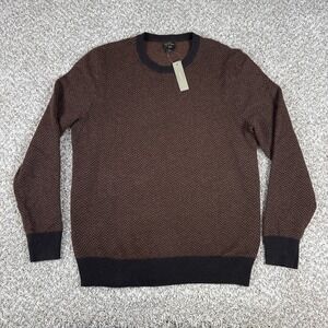 J Crew Sweater Mens Medium Brown Cashmere Crewneck Jacquard Herringbone